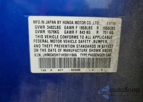 2017 Honda Fit Ex from USA, damaged, VIN JHMGK5H71HS011966